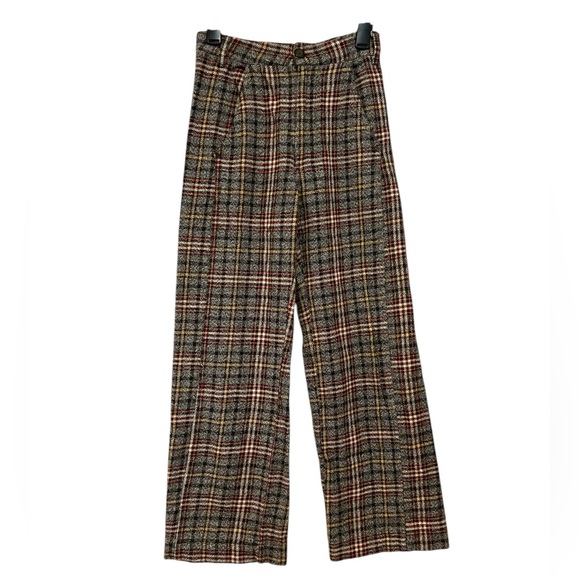 Free People Shape Up Trouser Pants Plaid High Rise Wide Leg Size 0 plaid pattern - Picture 3 of 8